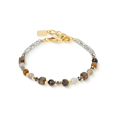 Bracelet Coeur de Lion Shape Mix Spikes en acier doré, quartz fumé, pierre de lune et onyx, oeil de tigre, agate et cristaux Swarovski