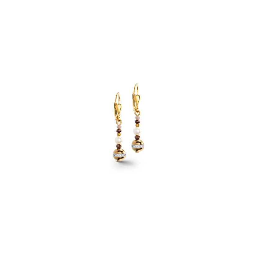 Boucles d'oreilles pendantes Cœur de Lion en métal doré et cristaux