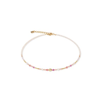 Collier Coeur de Lion Golden Sphere Shape Mix en acier doré, quartz rose, cristaux Swarovski et verre
