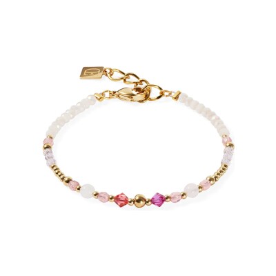 Bracelet Coeur de Lion Golden Sphere Shape Mix en acier doré, quartz rose, cristaux Swarovski et verre