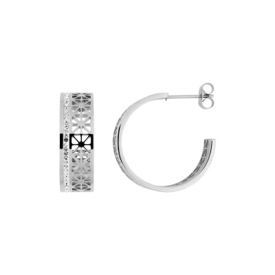 Boucles d'oreilles créoles en acier  et cristaux