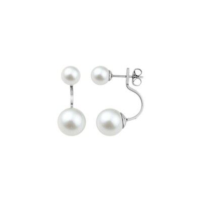 Boucles d'oreilles pendantes en acier  et perles d'imitation