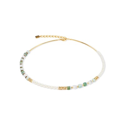 Collier Cœur de Lion en métal doré, amazonite, aventurine vert, cristal de roche, cristaux Swarovski, rondelle de strass et hématite