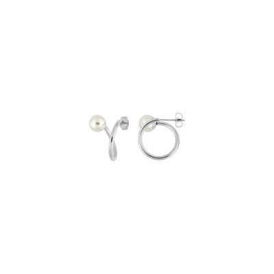 Boucles d'oreilles créoles en acier  et perles d'imitation