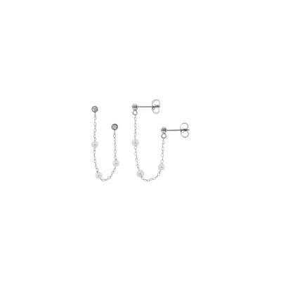 Boucles d'oreilles en acier  et perles d'imitation