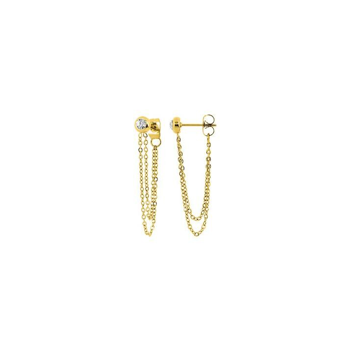 Boucles d'oreilles pendantes en métal doré et cristaux