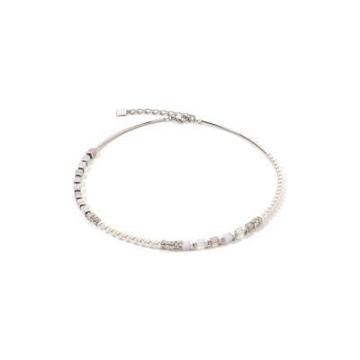 Collier Coeur de Lion Precious Fusion Offset en acier, calcédoine, agate et cristal de roche, cristaux Swarovski, strass et hématite