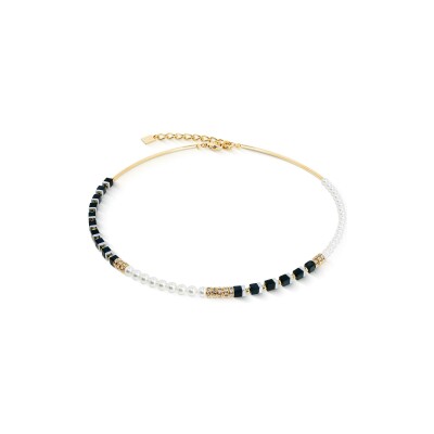 Collier Coeur de Lion Precious Fusion Offset en acier doré, onyx, cristaux Swarovski et strass et hématite