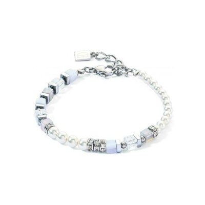 Bracelet Coeur de Lion Precious Fusion Offset en acier, calcédoine, agate et cristal de roche, cristaux Swarovski, strass et hématite