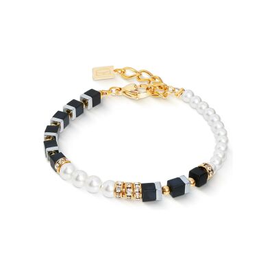 Bracelet Coeur de Lion Precious Fusion Offset en acier doré, onyx, cristaux Swarovski et strass et hématite