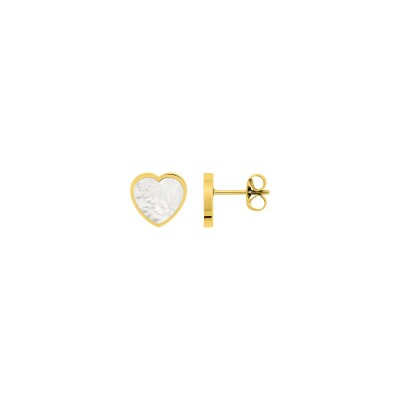 Boucles d'oreilles clous en acier doré et nacre