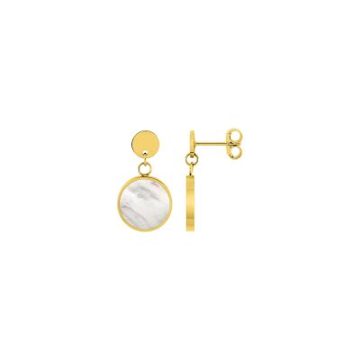Boucles d'oreilles pendantes en acier doré et nacre