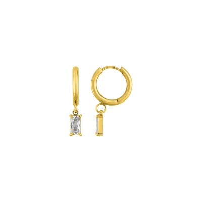 Boucles d'oreilles créoles en acier doré et oxyde de zirconium