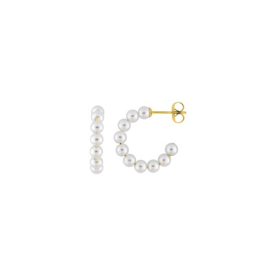 Boucles d'oreilles pendantes en acier doré et perle d'imitation