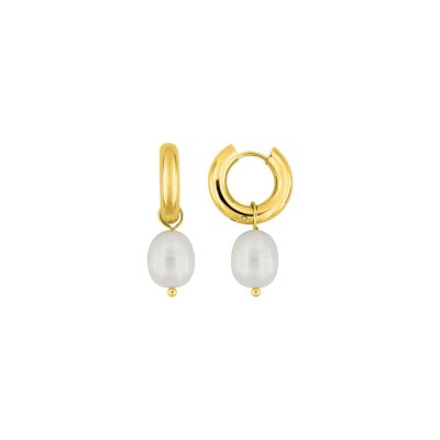 Boucles d'oreilles créoles en acier doré et perle de culture