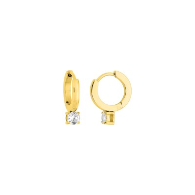 Boucles d'oreilles créoles en acier doré et oxyde de zirconium