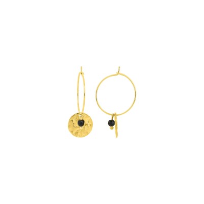 Boucles d'oreilles créoles en acier doré et agate