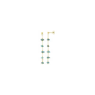 Boucles d'oreilles pendantes en acier doré, turquoise et verre