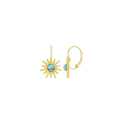 Boucles d'oreilles dormeuses en acier doré et turquoise