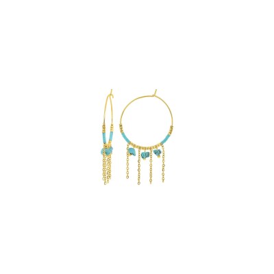 Boucles d'oreilles créoles en acier doré et turquoise
