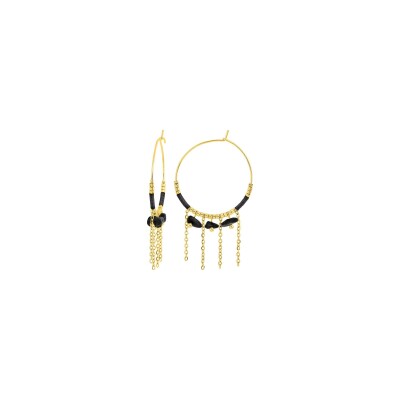 Boucles d'oreilles créoles en acier doré et agate