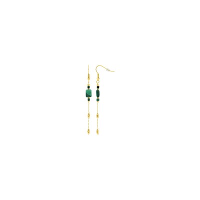 Boucles d'oreilles pendantes en acier doré, malachite et verre