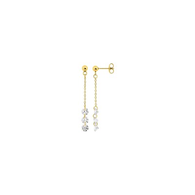 Boucles d'oreilles pendantes en acier doré et cristal
