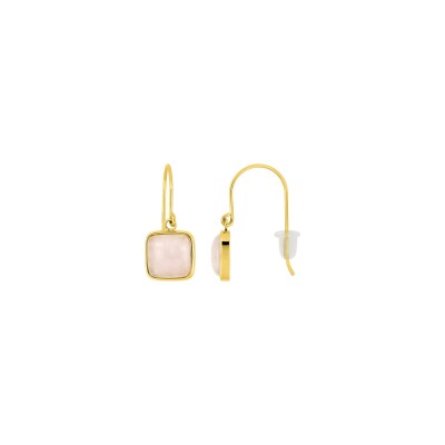 Boucles d'oreilles crochet en acier doré et quartz rose