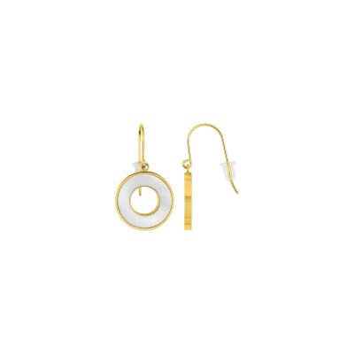 Boucles d'oreilles crochet en acier doré et nacre
