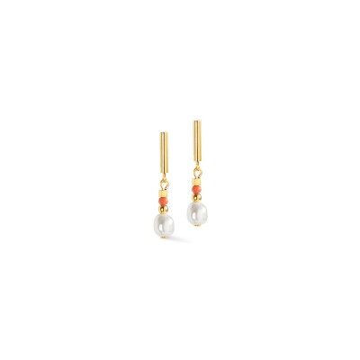 Boucles d'oreilles Cœur de Lion en métal doré, cristaux Swarovski et verre
