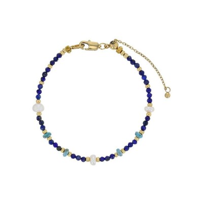 Bracelet belOReil en acier doré, perle de culture d'eau douce, turquoise reconstituée et perle de verre