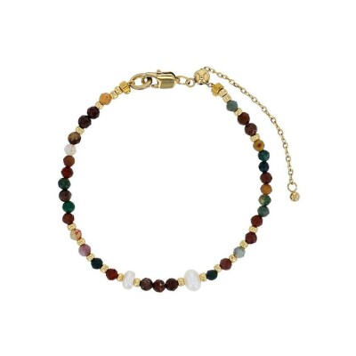 Bracelet belOReil en acier doré, perle de culture d'eau douce, agate et perle de verre