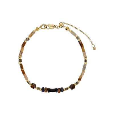 Bracelet belOReil en acier doré, obsidienne, jaspe, oeil de tigre et perle de verre