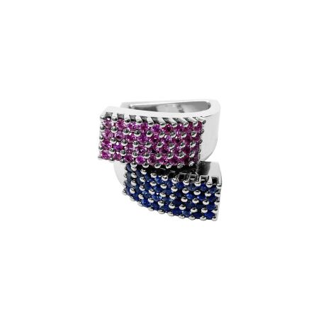 Bague Isabelle Barrier en or blanc, saphirs roses et saphirs, taille 52