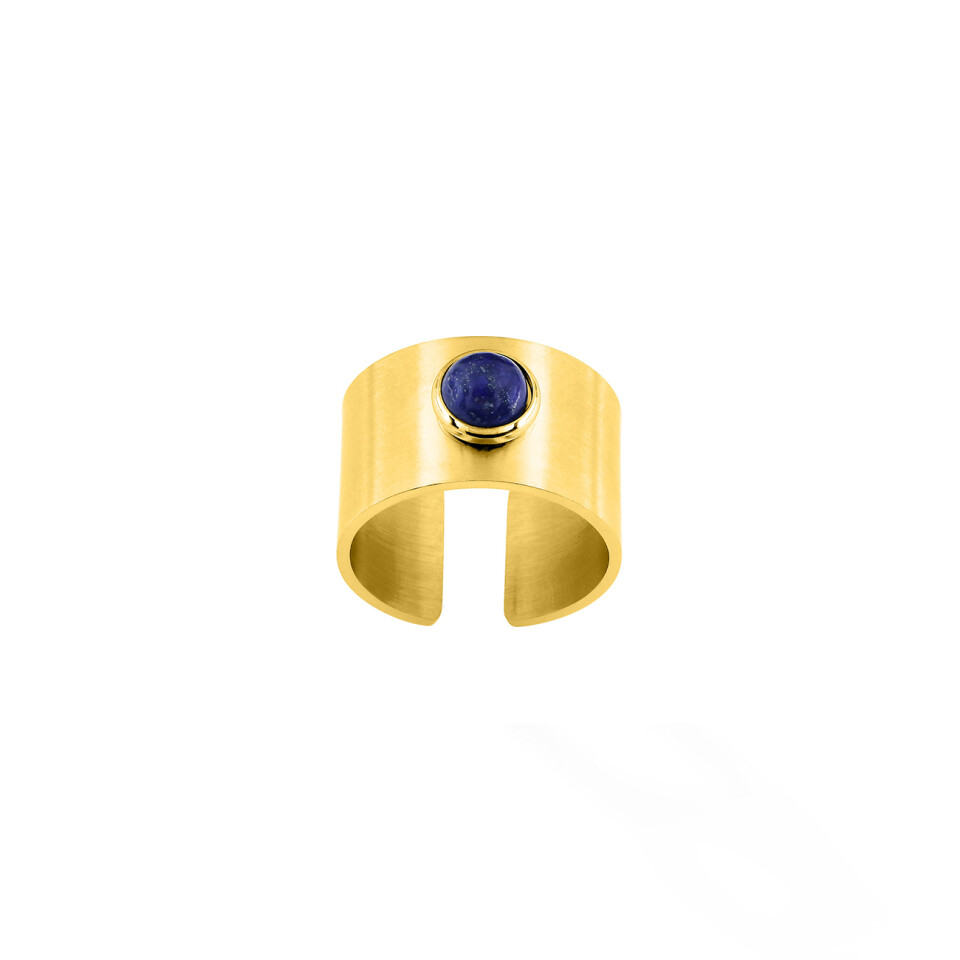 Bague en acier doré et lapis lazuli bleu