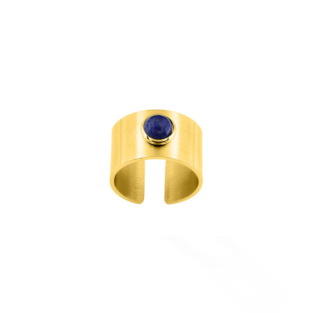 Bague en acier doré et lapis lazuli bleu