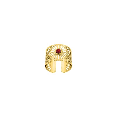 Bague ajustable en acier doré et rubis