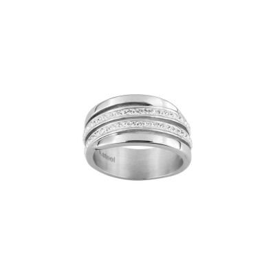 Bague en acier et cristal blanc synthétique