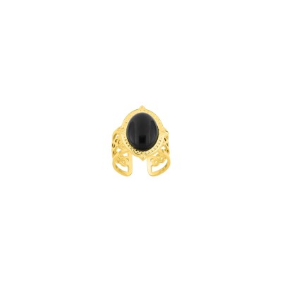 Bague ajustable en acier doré et agate