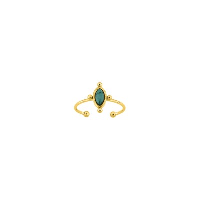 Bague ajustable en acier doré et turquoise vert