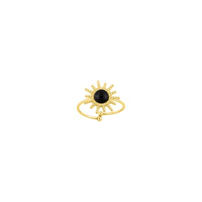 Bague ajustable en acier doré et agate