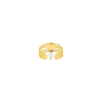 Bague ajustable en acier doré et agate