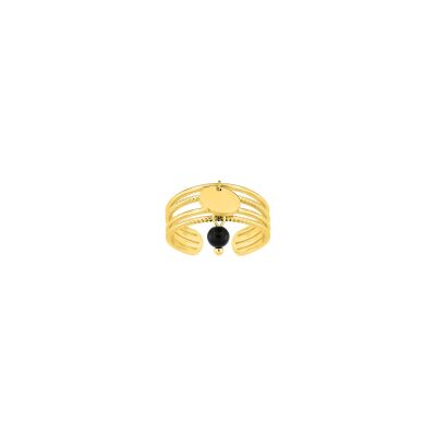 Bague ajustable en acier doré et agate