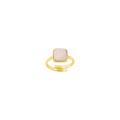 Bague ajustable en acier doré et quartz rose