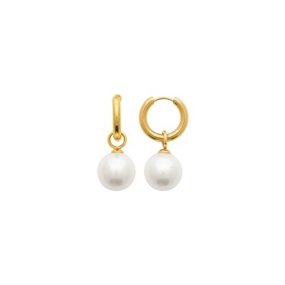 Boucles d'oreilles créoles belOReil en acier et perle d'imitation