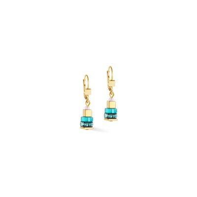 Boucles d'oreilles Cœur de Lion en métal doré, rondelle de strass, polaris et hématite