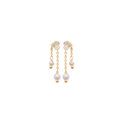 Boucles d'oreilles pendantes belOReil en plaqué or, perle et oxydes de zirconium