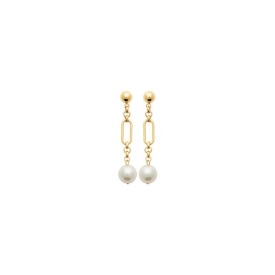 Boucles d'oreilles pendantes belOReil en acier et perle d'imitation