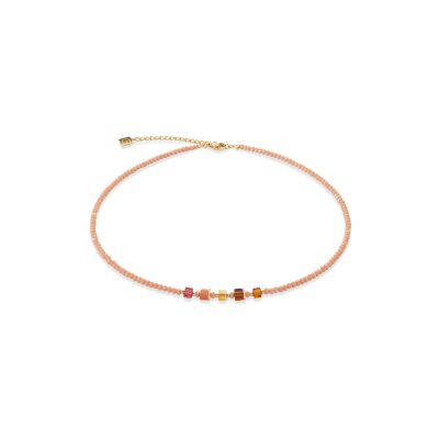 Collier Coeur de Lion Joyful Colours en acier doré, cristaux Swarovski, oeil de tigre et verre