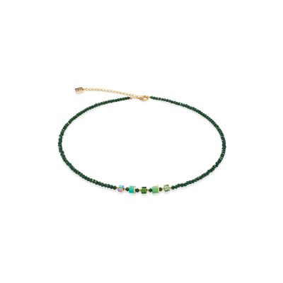 Collier Coeur de Lion Joyful Colours en acier doré, cristaux Swarovski, oeil de tigre et verre